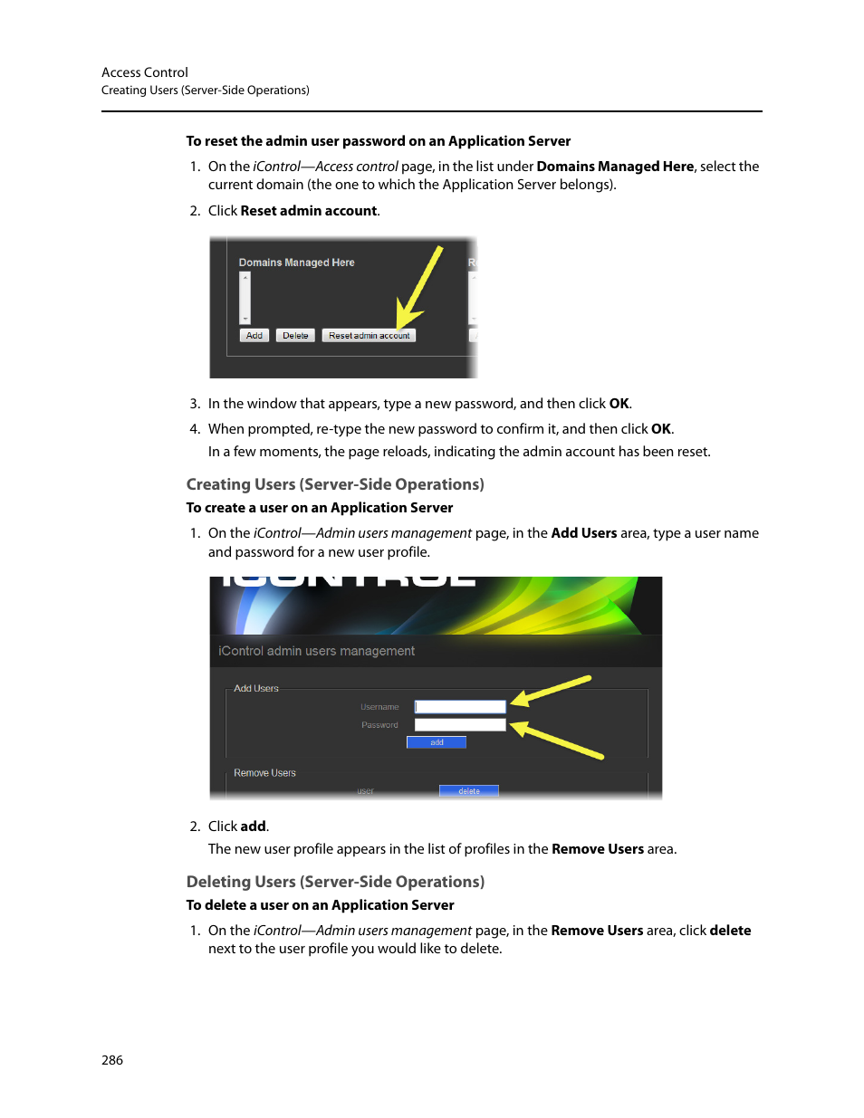 Creating users (server-side operations), Deleting users (server-side operations) | Grass Valley iControl V.6.02 User Manual | Page 296 / 610