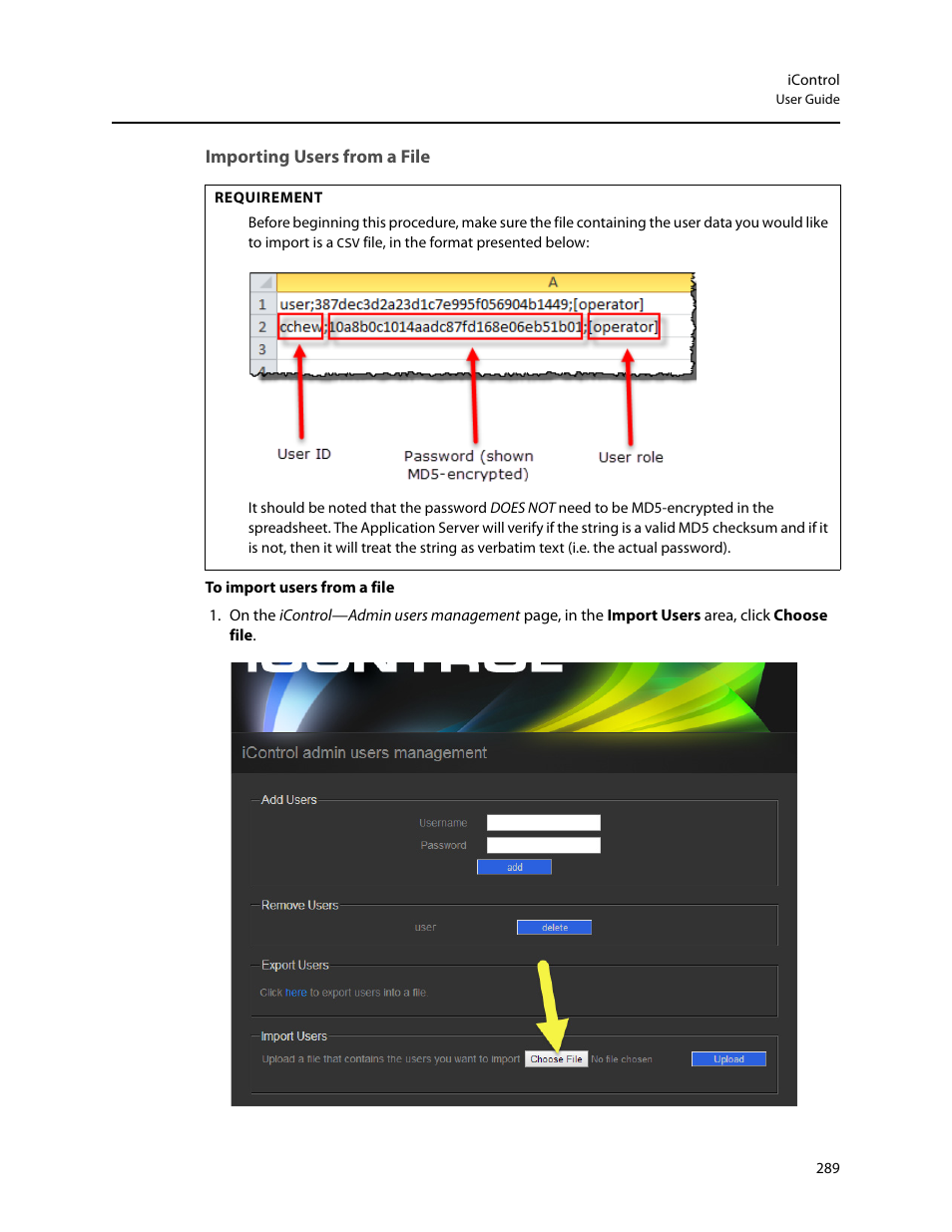 Importing users from a file | Grass Valley iControl V.6.02 User Manual | Page 299 / 610