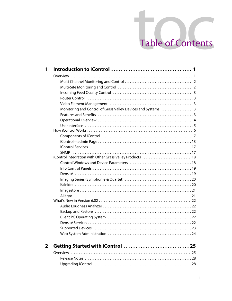 Grass Valley iControl V.6.02 User Manual | Page 3 / 610