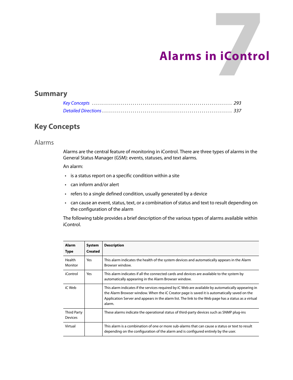 Alarms in icontrol, Key concepts, Alarms | Summary | Grass Valley iControl V.6.02 User Manual | Page 303 / 610