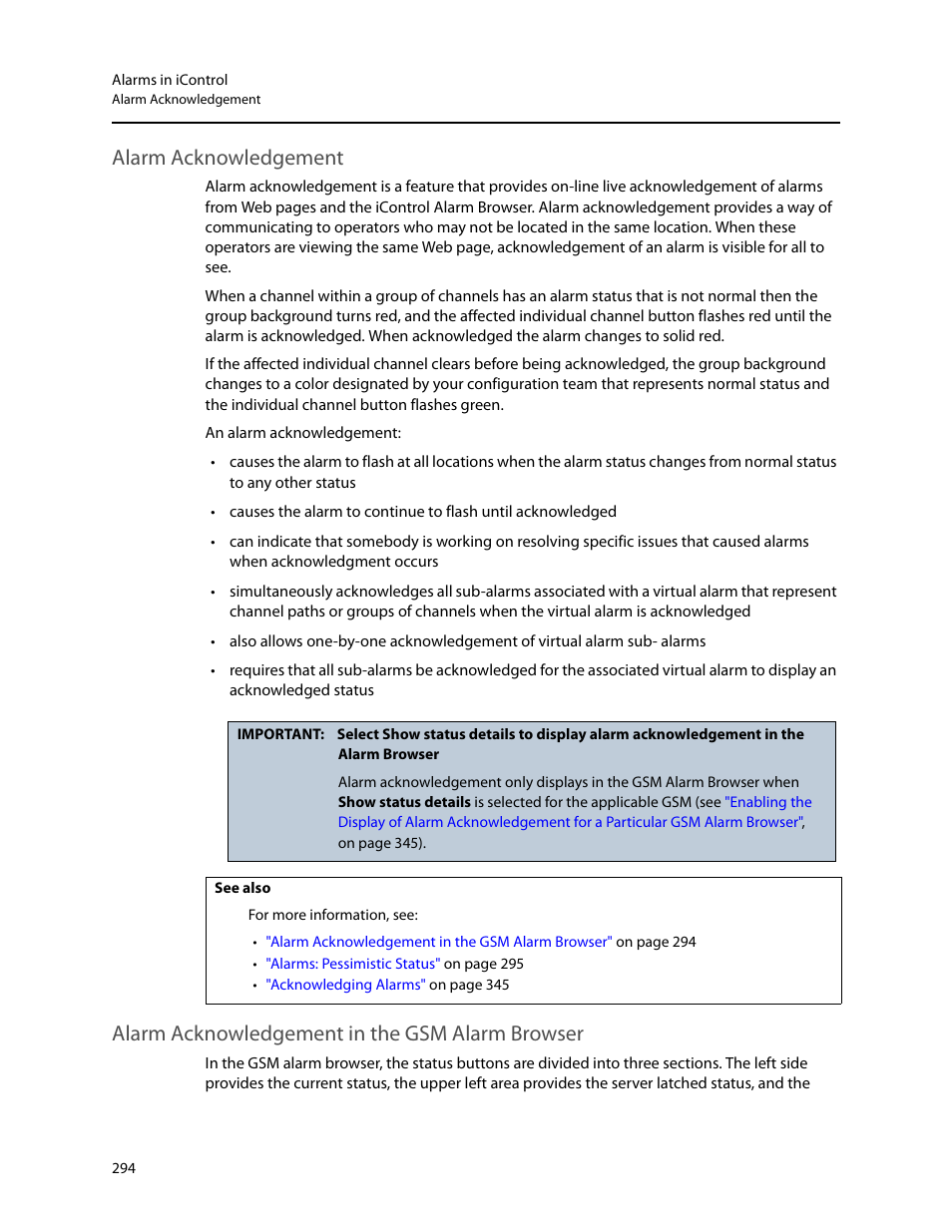 Alarm acknowledgement, Alarm acknowledgement in the gsm alarm browser | Grass Valley iControl V.6.02 User Manual | Page 304 / 610