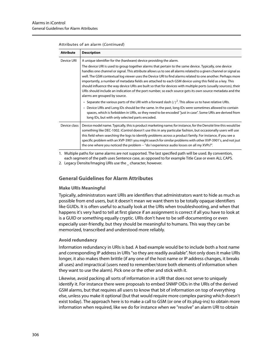 General guidelines for alarm attributes, Make uris meaningful, Avoid redundancy | Grass Valley iControl V.6.02 User Manual | Page 316 / 610