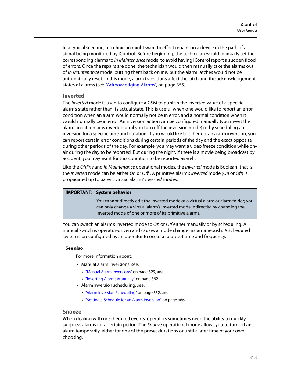 Inverted, Snooze | Grass Valley iControl V.6.02 User Manual | Page 323 / 610