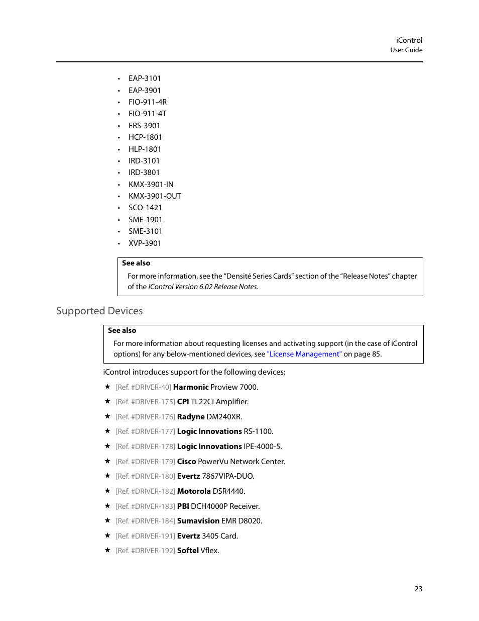 Supported devices | Grass Valley iControl V.6.02 User Manual | Page 33 / 610