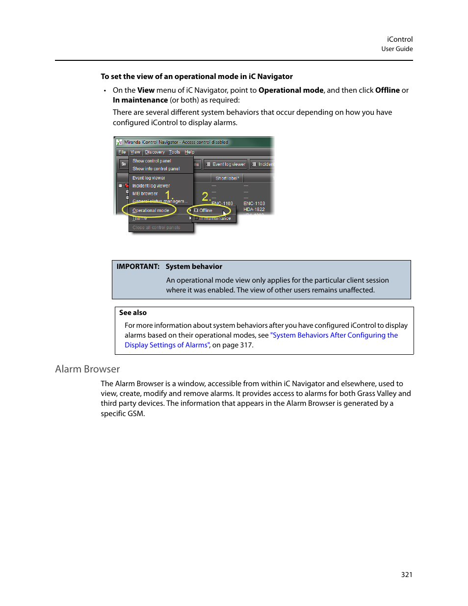 Alarm browser | Grass Valley iControl V.6.02 User Manual | Page 331 / 610
