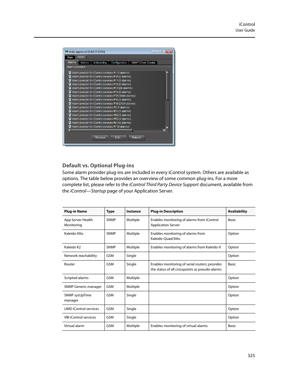 Default vs. optional plug-ins | Grass Valley iControl V.6.02 User Manual | Page 335 / 610