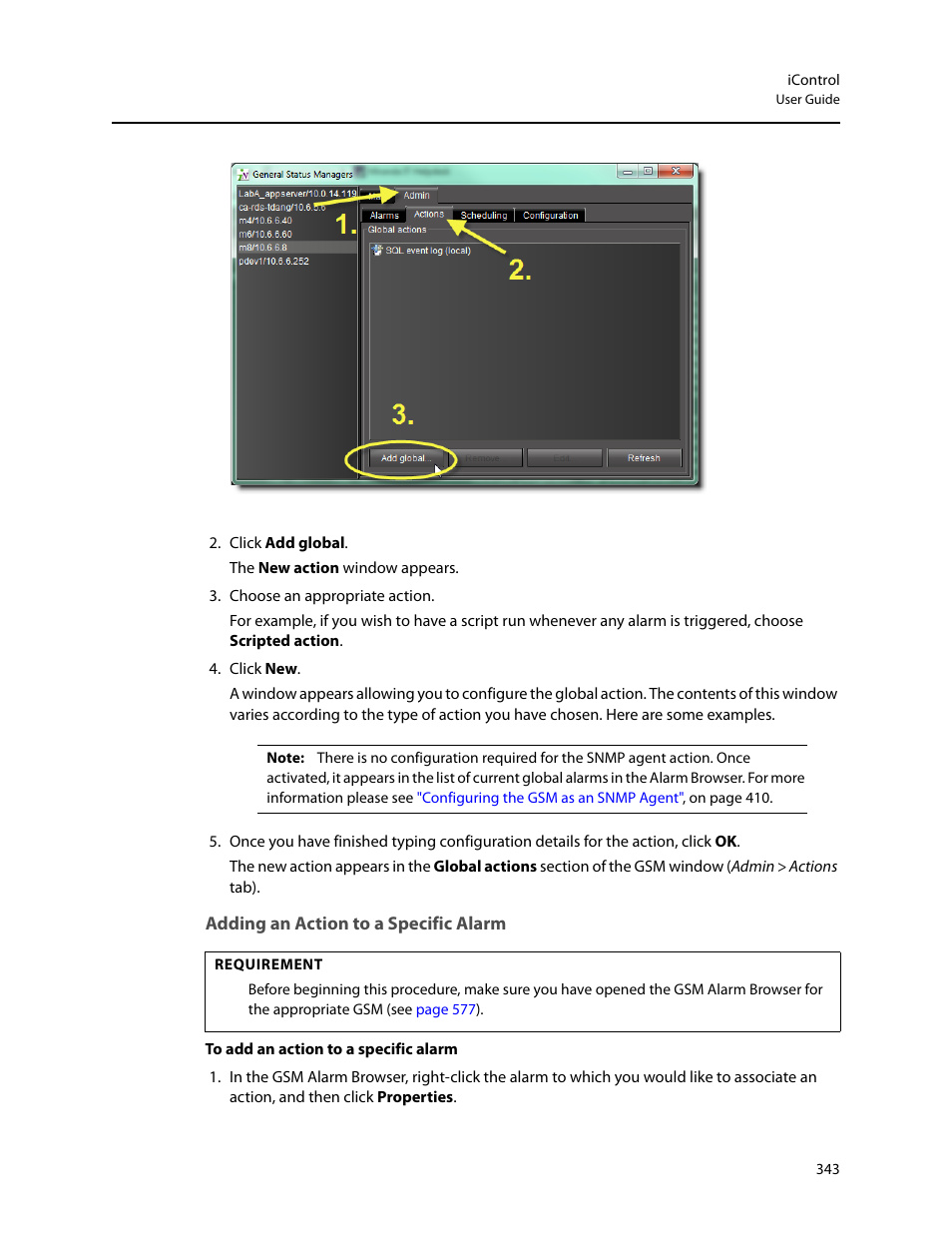Adding an action to a specific alarm | Grass Valley iControl V.6.02 User Manual | Page 353 / 610