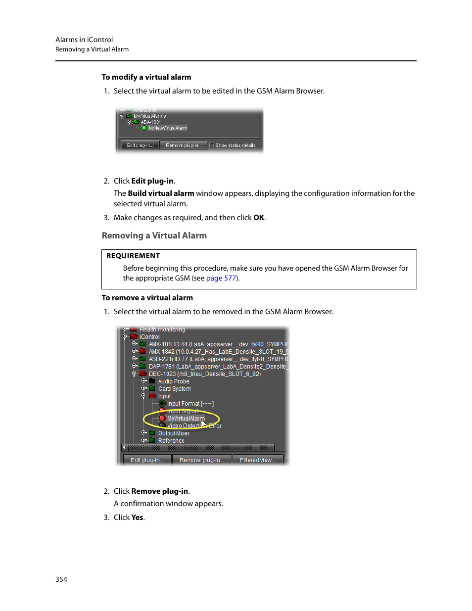 Removing a virtual alarm | Grass Valley iControl V.6.02 User Manual | Page 364 / 610