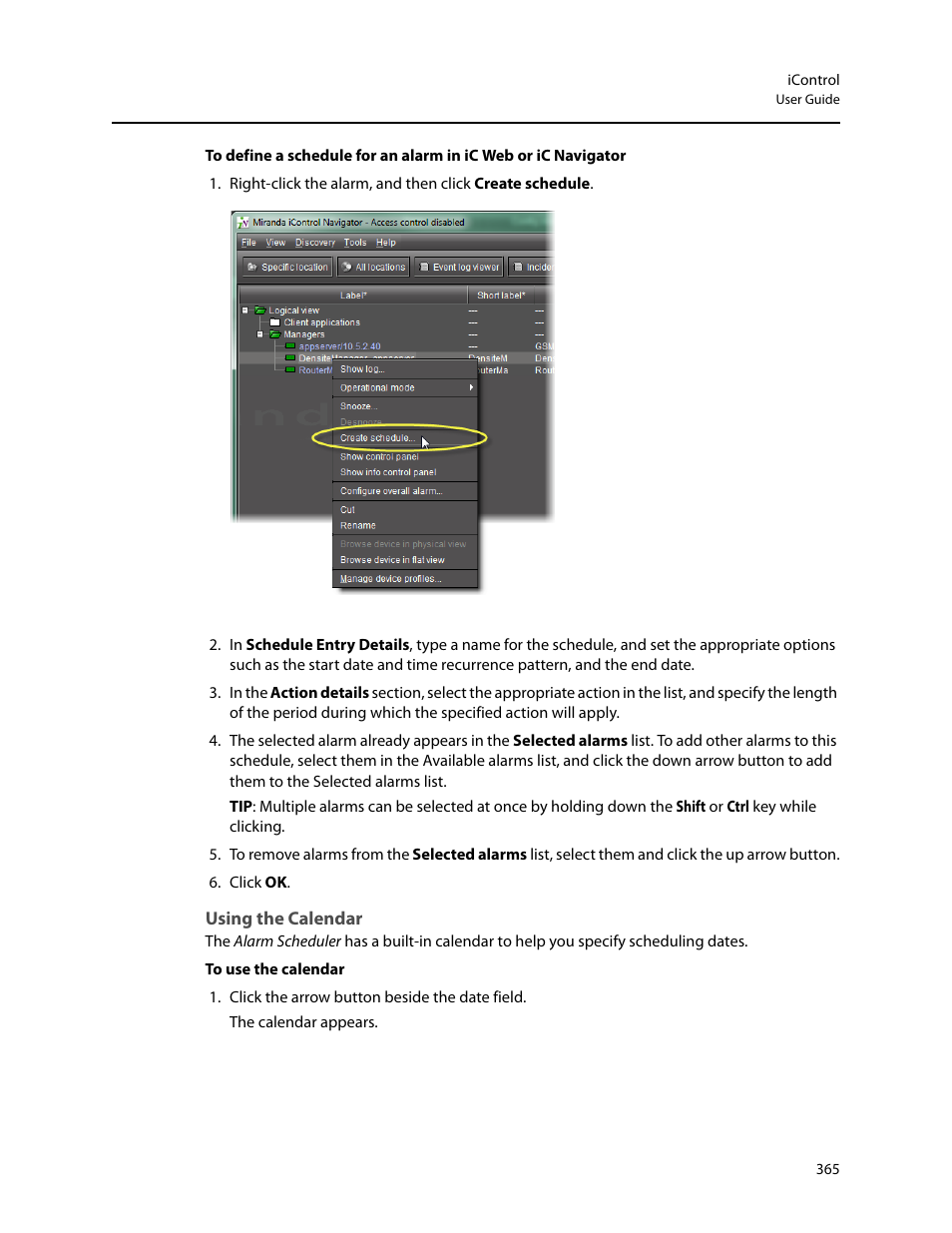 Using the calendar | Grass Valley iControl V.6.02 User Manual | Page 375 / 610
