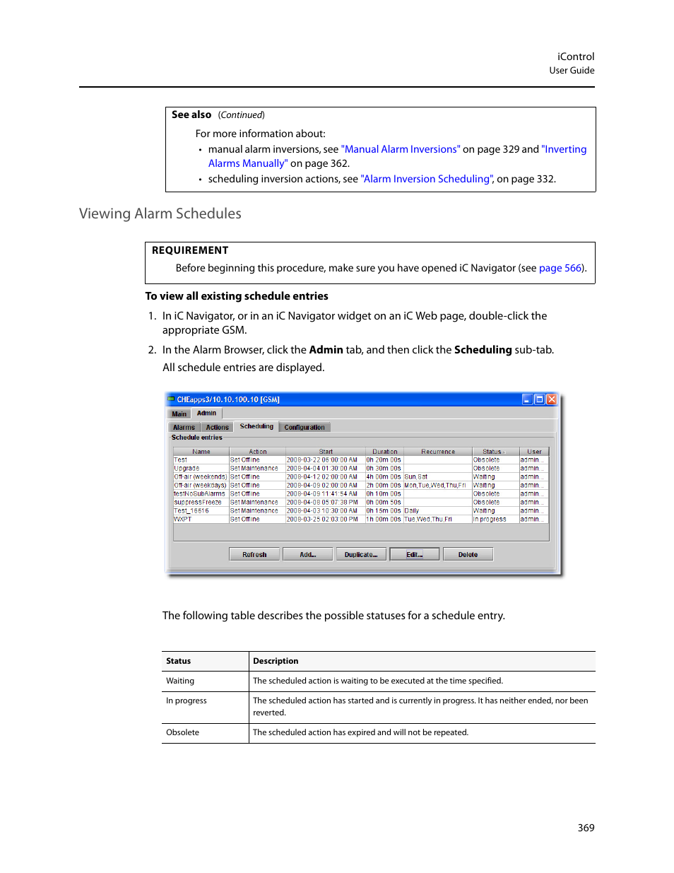 Viewing alarm schedules | Grass Valley iControl V.6.02 User Manual | Page 379 / 610