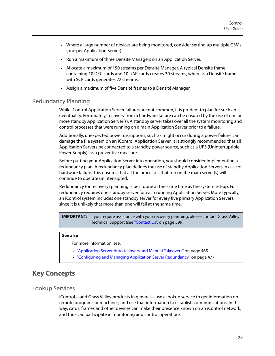 Redundancy planning, Key concepts, Lookup services | Grass Valley iControl V.6.02 User Manual | Page 39 / 610