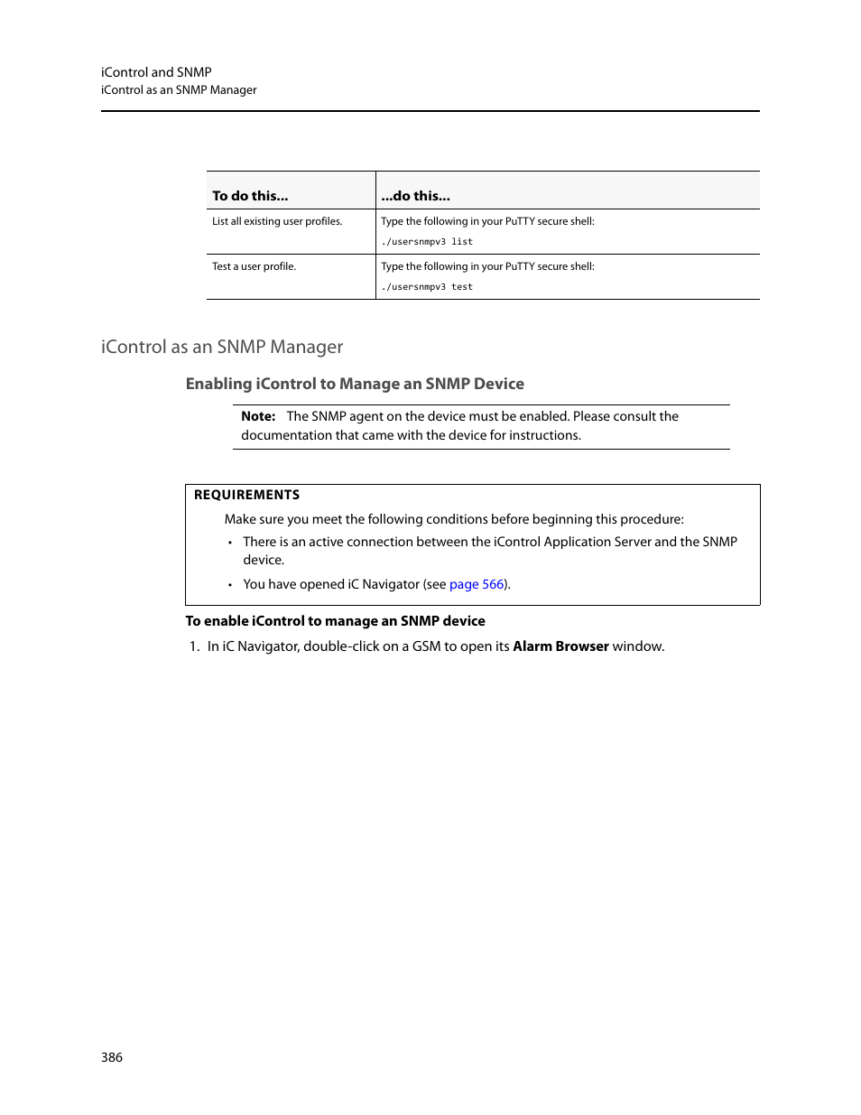 Icontrol as an snmp manager, Enabling icontrol to manage an snmp device | Grass Valley iControl V.6.02 User Manual | Page 396 / 610