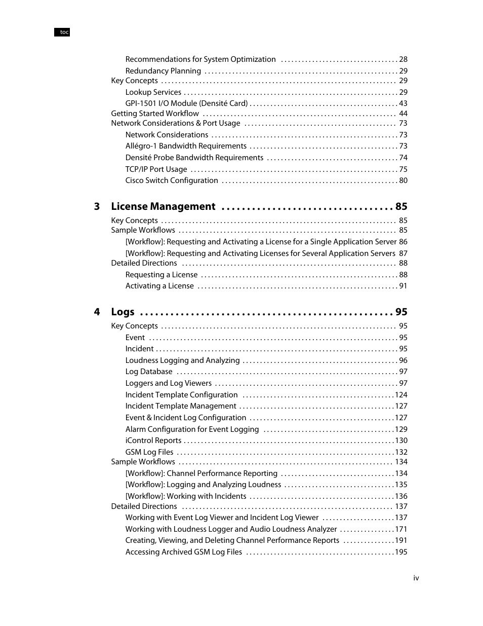 3license management, 4logs | Grass Valley iControl V.6.02 User Manual | Page 4 / 610