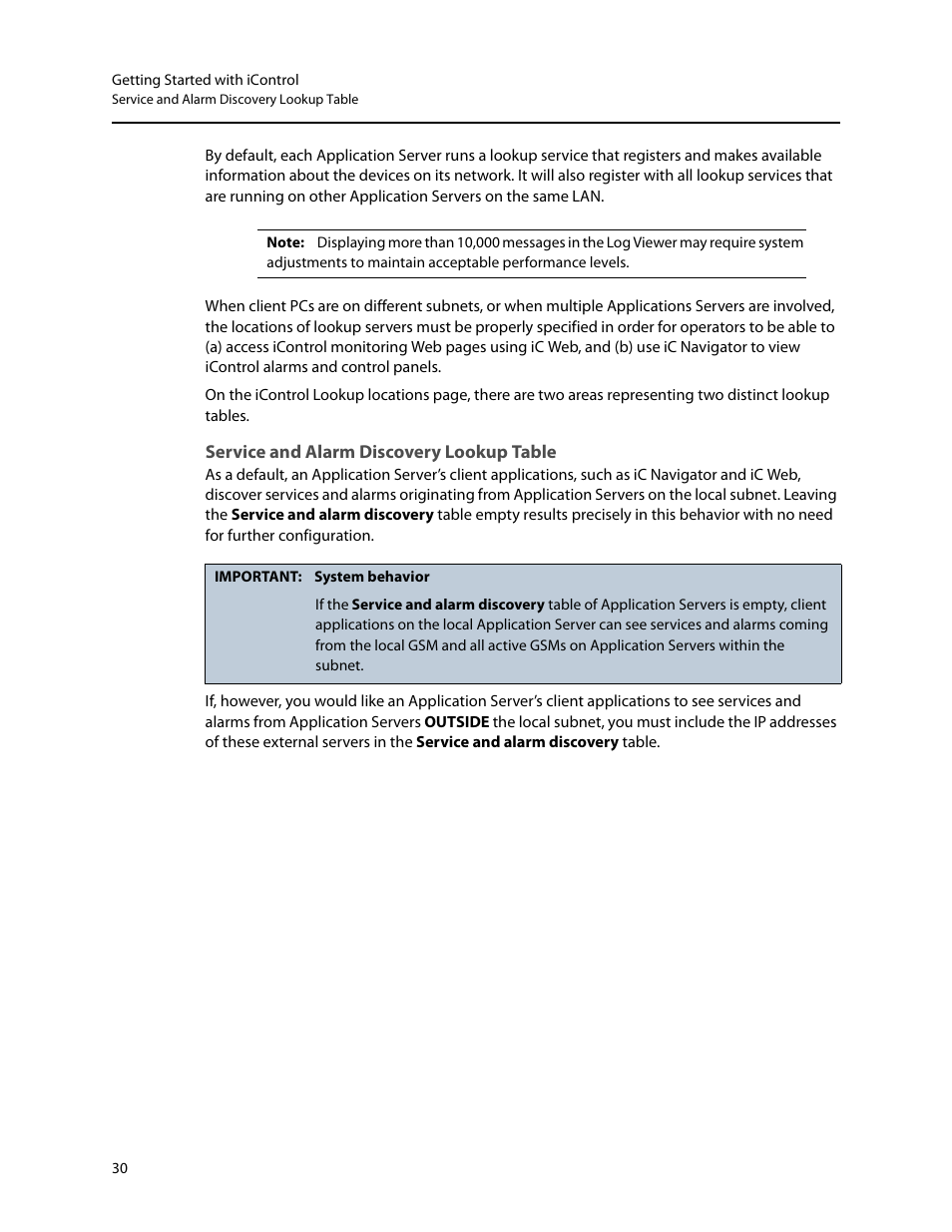 Service and alarm discovery lookup table | Grass Valley iControl V.6.02 User Manual | Page 40 / 610