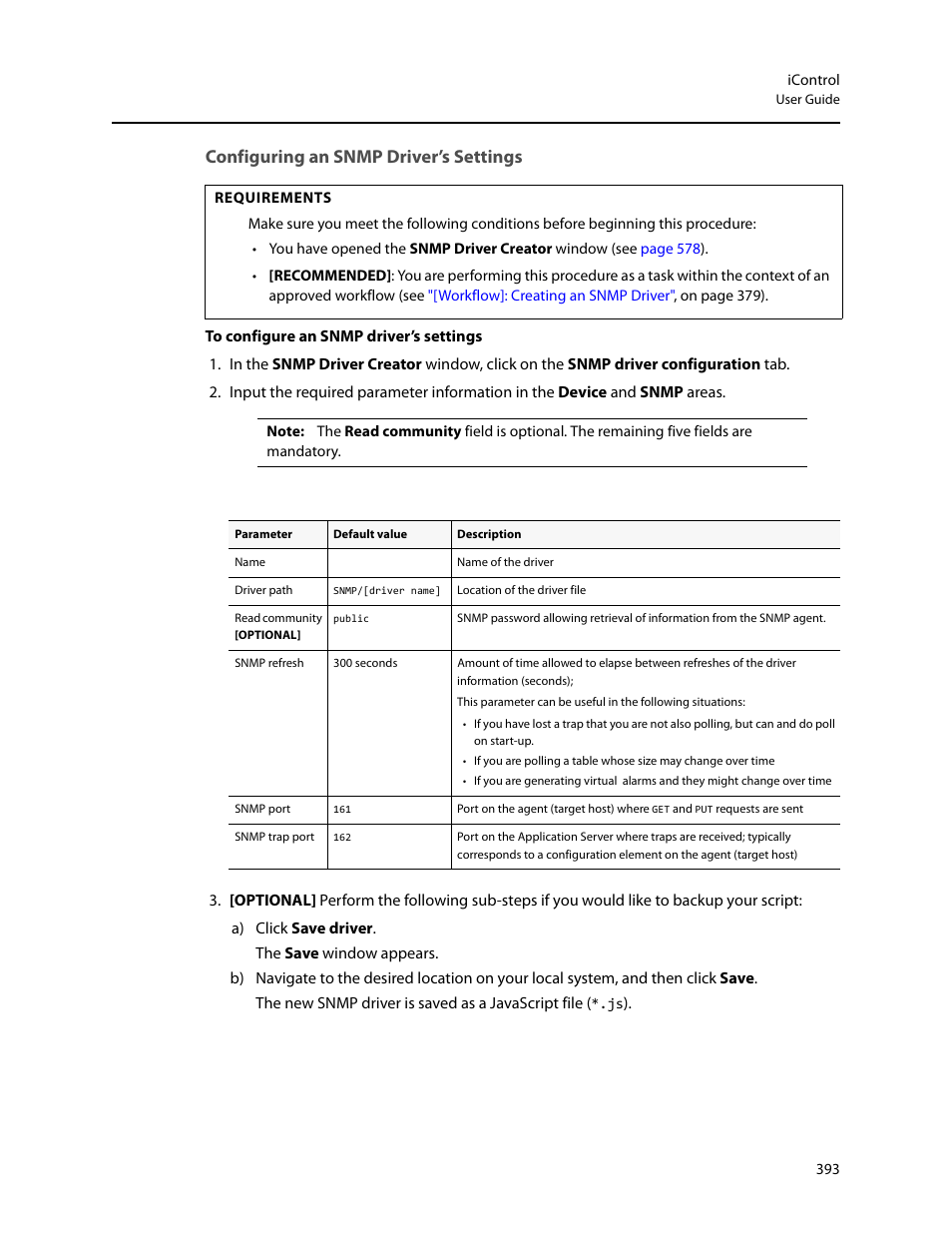 Configuring an snmp driver’s settings | Grass Valley iControl V.6.02 User Manual | Page 403 / 610