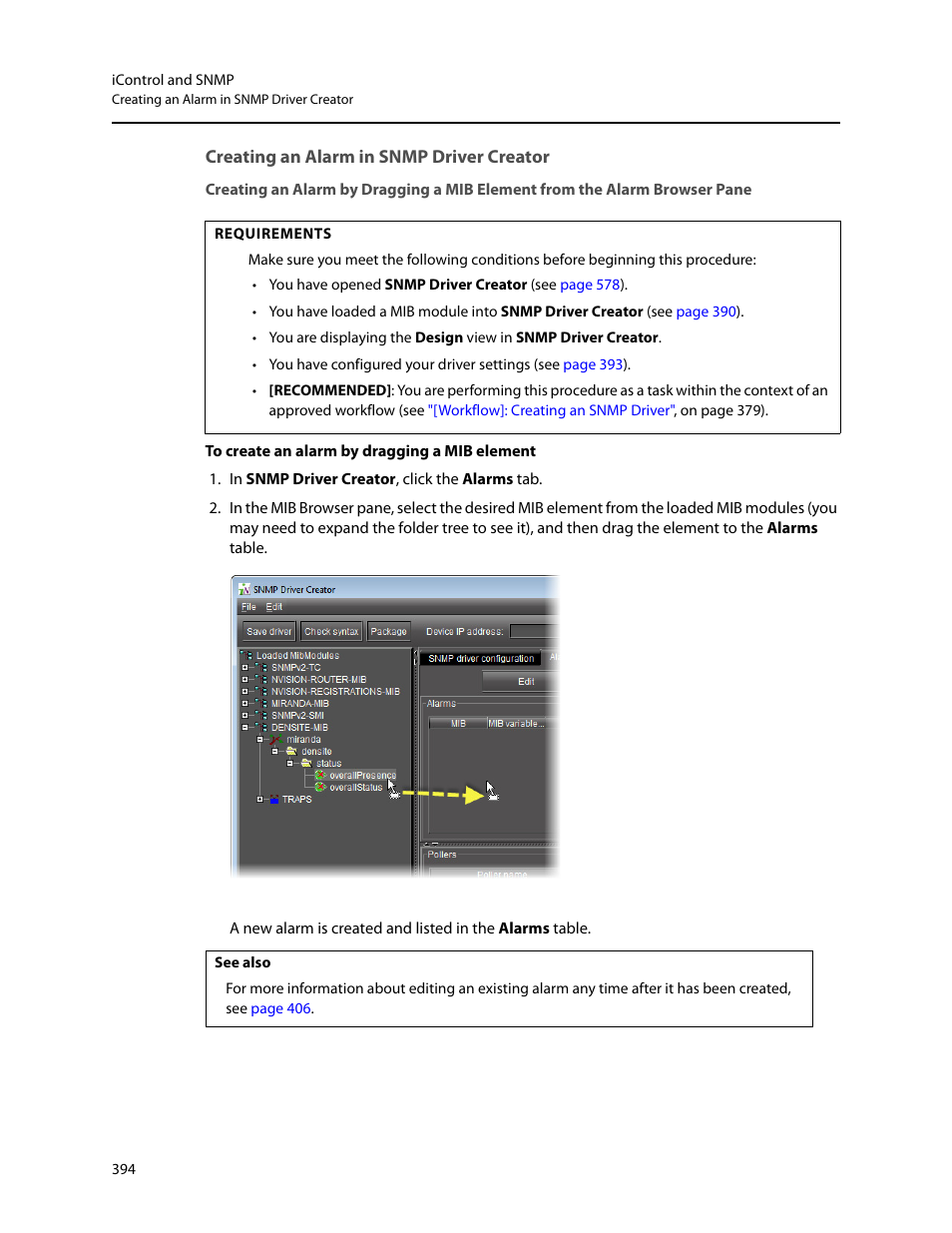 Creating an alarm in snmp driver creator | Grass Valley iControl V.6.02 User Manual | Page 404 / 610