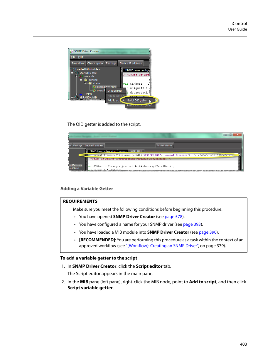 Adding a variable getter | Grass Valley iControl V.6.02 User Manual | Page 413 / 610