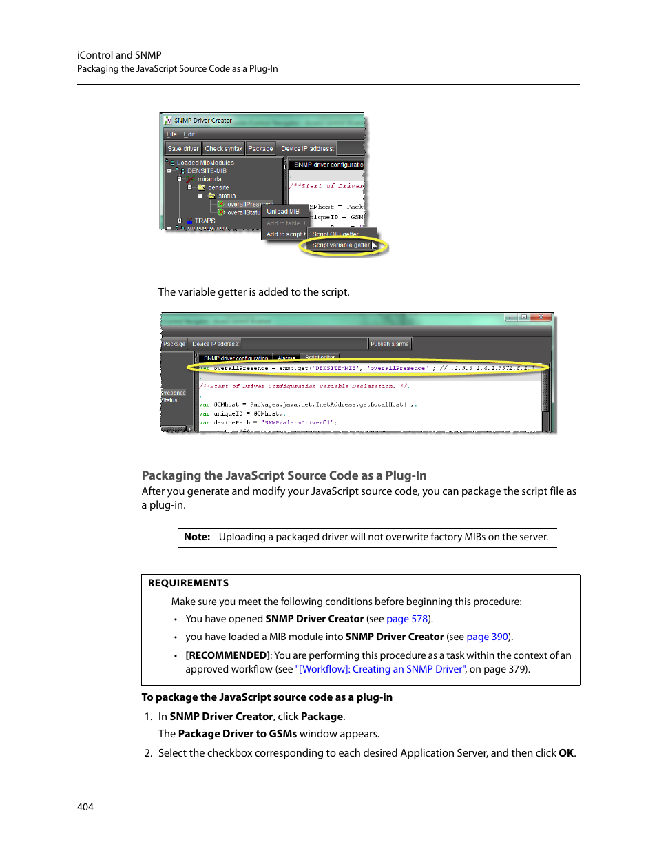 Packaging the javascript source code as a plug-in | Grass Valley iControl V.6.02 User Manual | Page 414 / 610