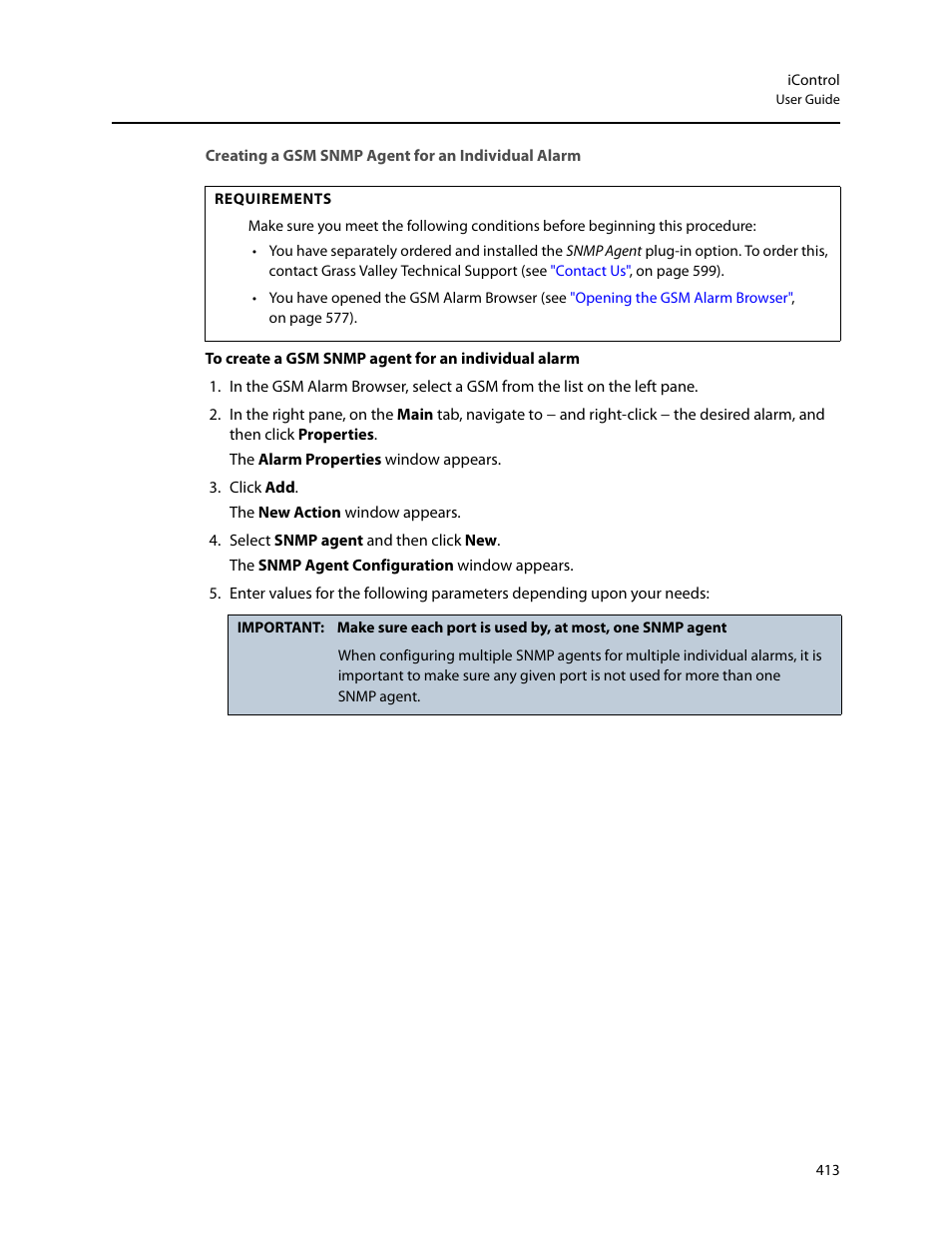 Creating a gsm snmp agent for an individual alarm | Grass Valley iControl V.6.02 User Manual | Page 423 / 610