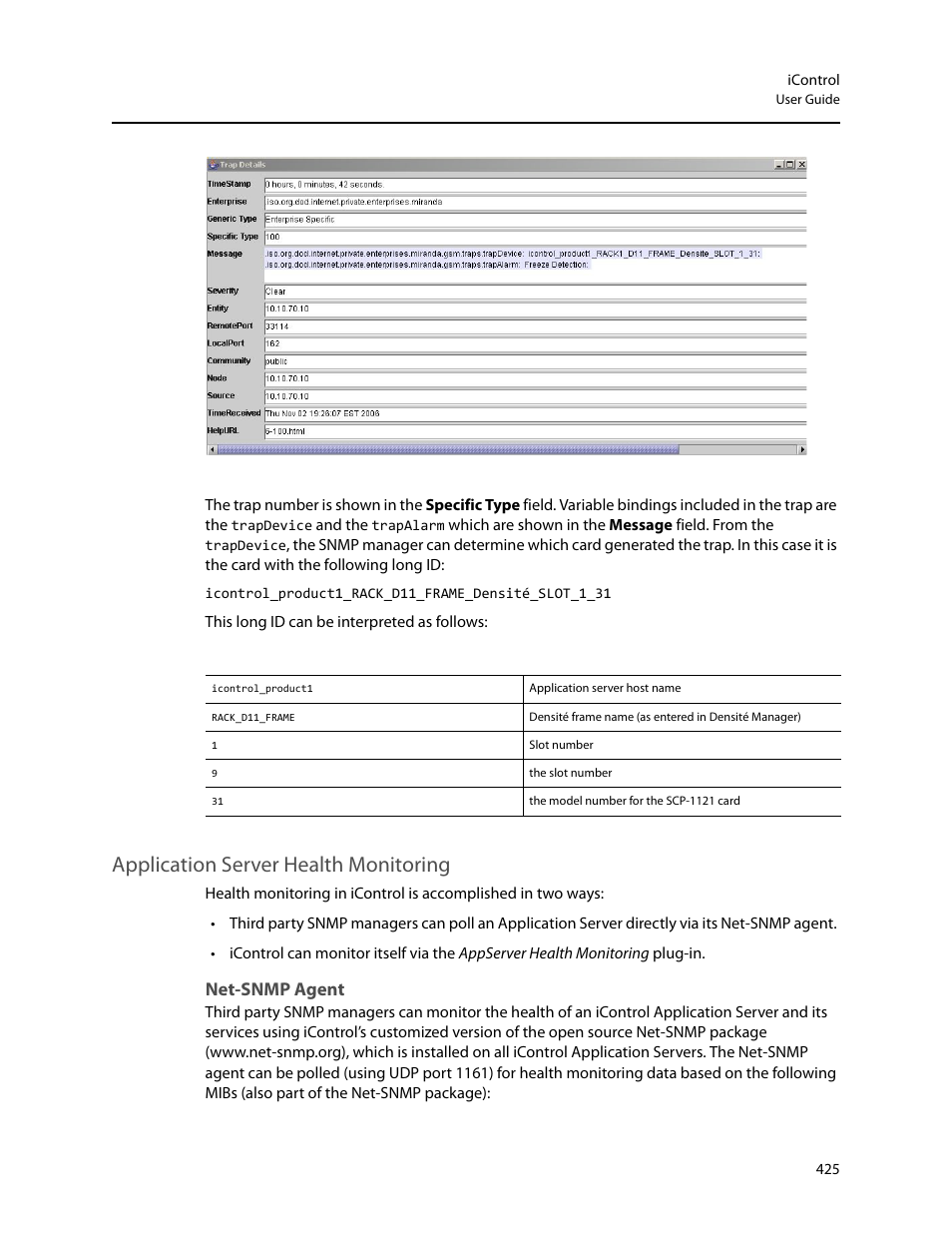 Application server health monitoring, Net-snmp agent | Grass Valley iControl V.6.02 User Manual | Page 435 / 610
