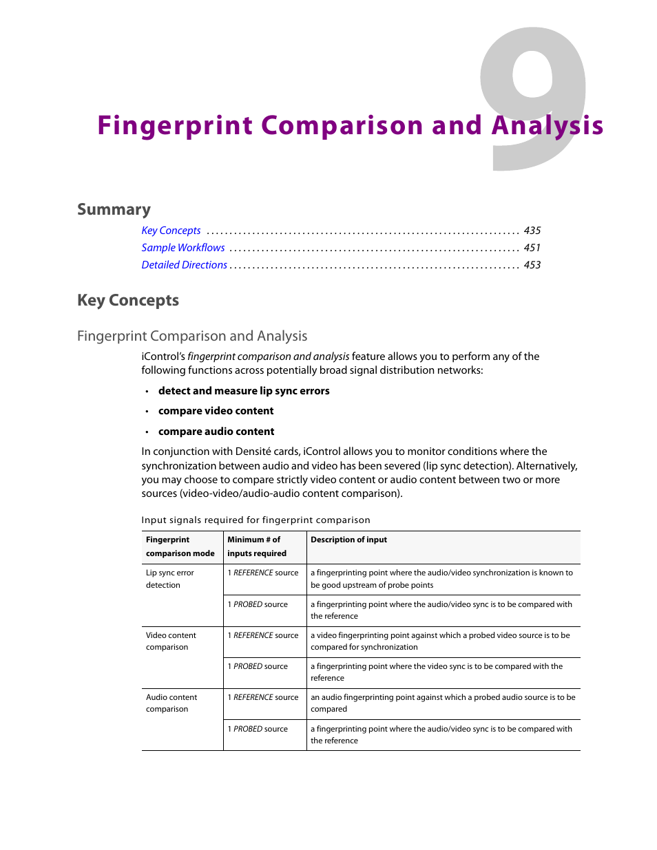 Fingerprint comparison and analysis, Key concepts, Summary | Grass Valley iControl V.6.02 User Manual | Page 445 / 610