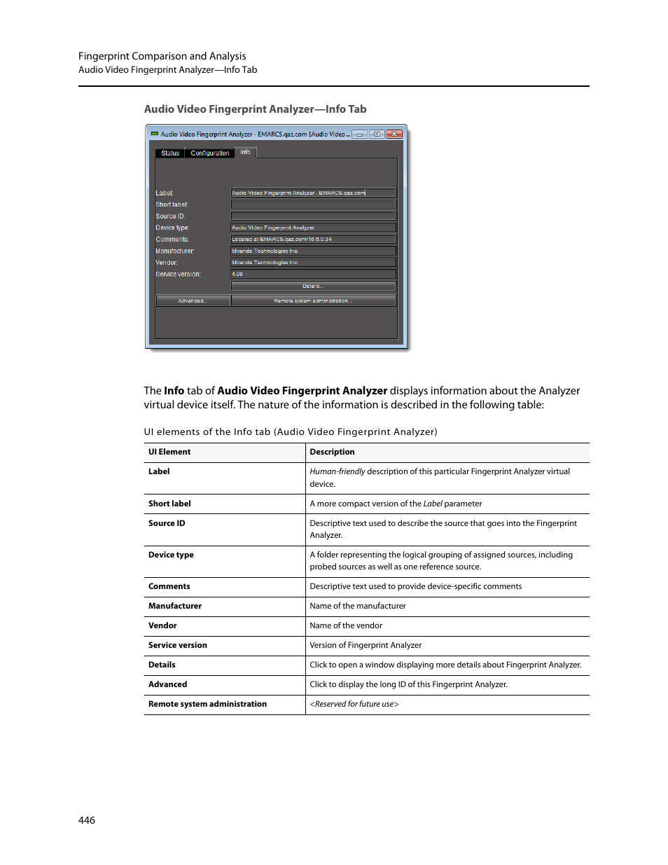 Audio video fingerprint analyzer—info tab | Grass Valley iControl V.6.02 User Manual | Page 456 / 610