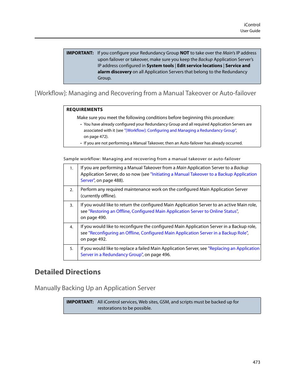 Detailed directions, Manually backing up an application server | Grass Valley iControl V.6.02 User Manual | Page 483 / 610