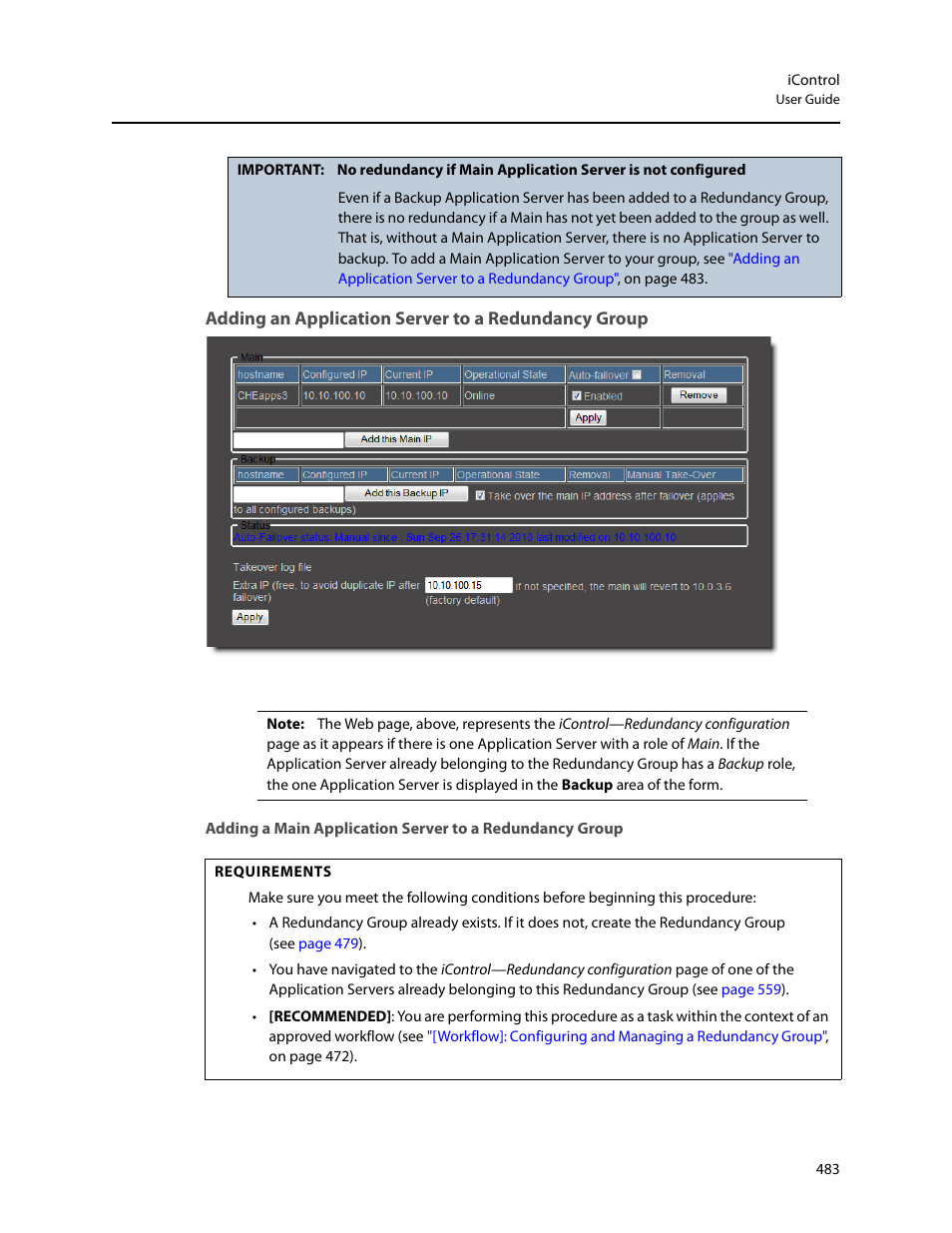 Adding an application server to a redundancy group, Adding an application, Server to a redundancy group | Grass Valley iControl V.6.02 User Manual | Page 493 / 610