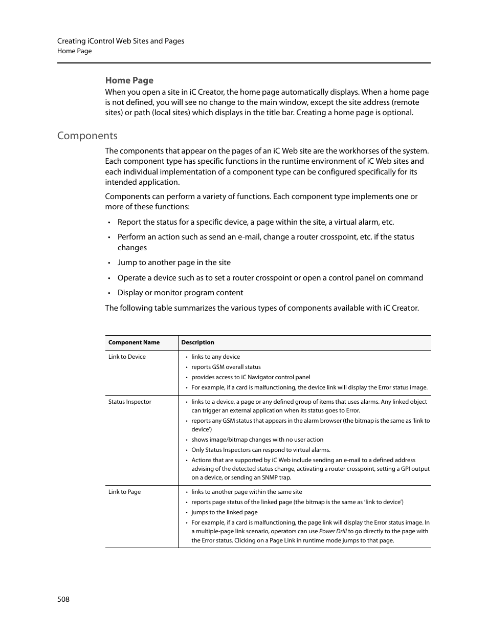 Components, Home page | Grass Valley iControl V.6.02 User Manual | Page 518 / 610