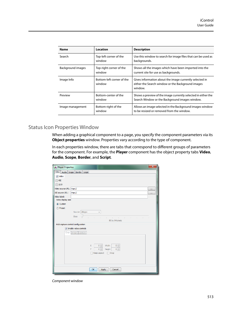Status icon properties window | Grass Valley iControl V.6.02 User Manual | Page 523 / 610