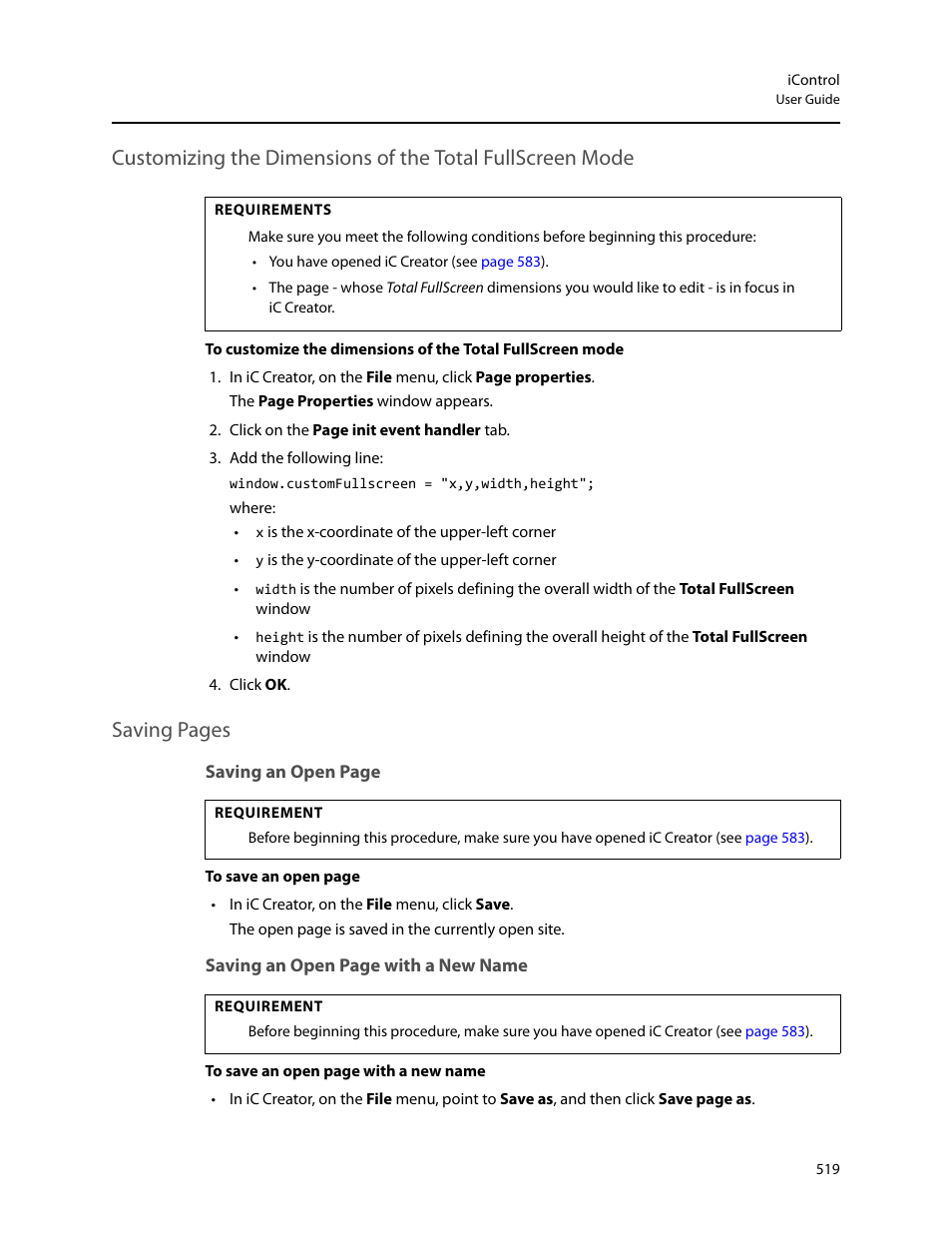 Saving pages | Grass Valley iControl V.6.02 User Manual | Page 529 / 610