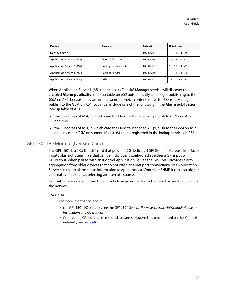 Gpi-1501 i/o module (densité card) | Grass Valley iControl V.6.02 User Manual | Page 53 / 610