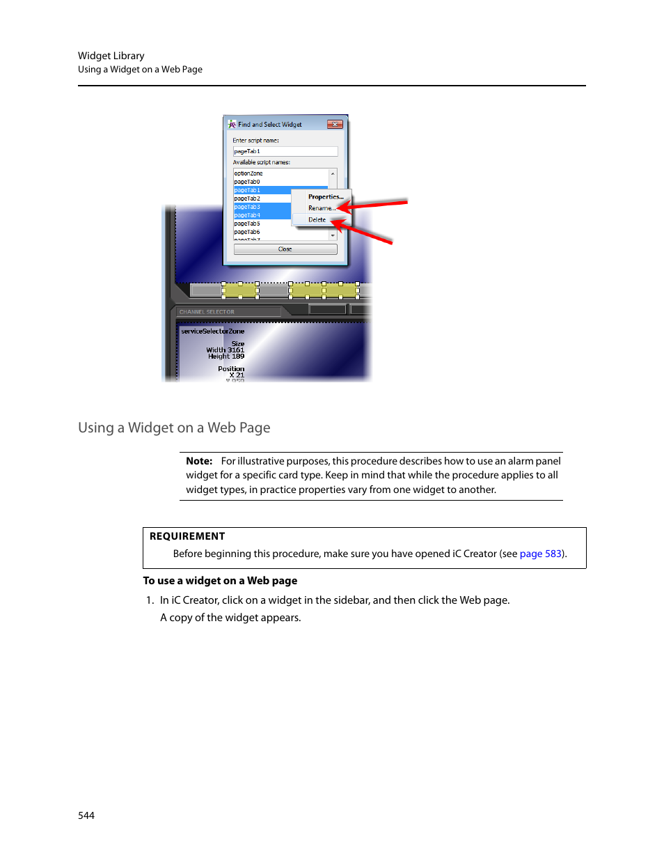 Using a widget on a web page | Grass Valley iControl V.6.02 User Manual | Page 554 / 610