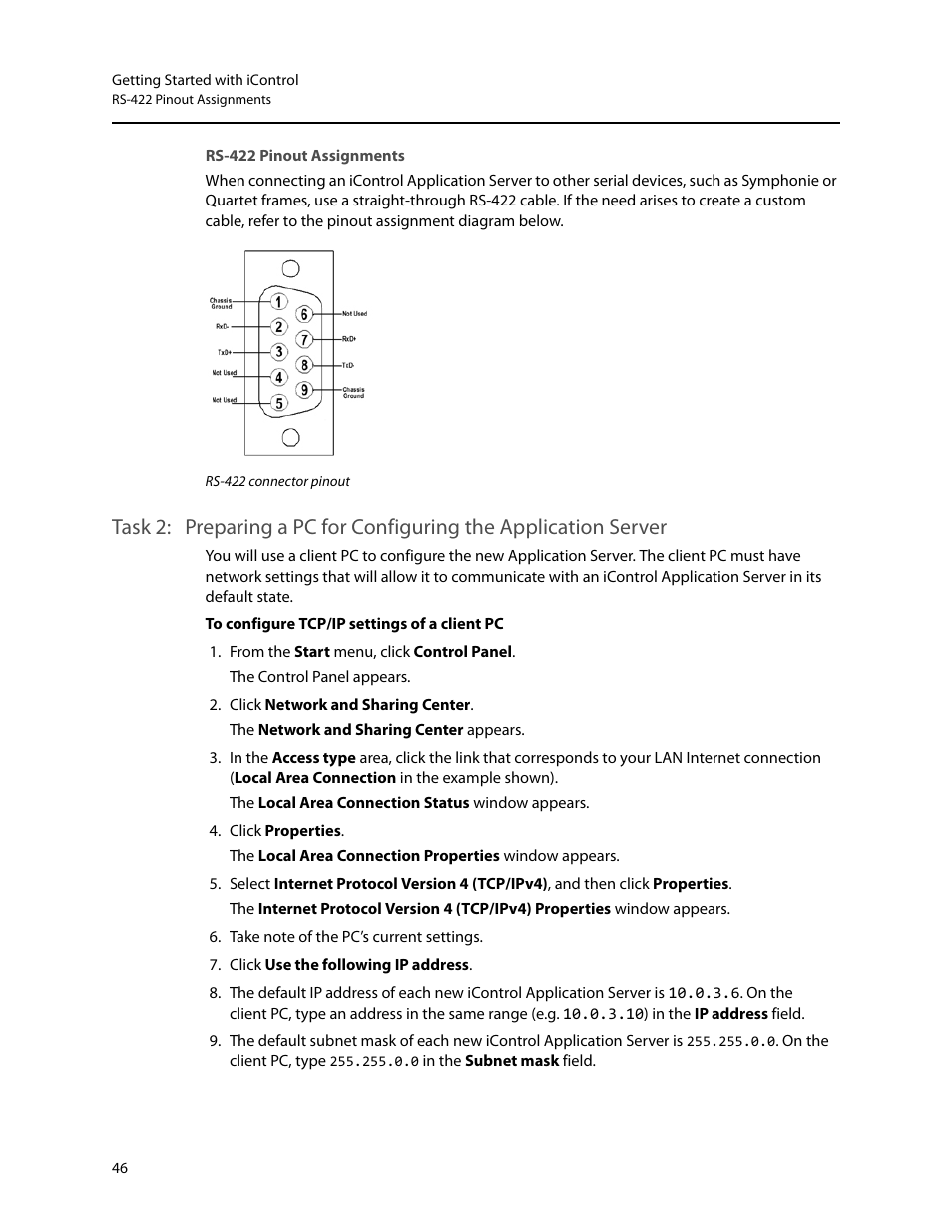 Rs-422 pinout assignments | Grass Valley iControl V.6.02 User Manual | Page 56 / 610