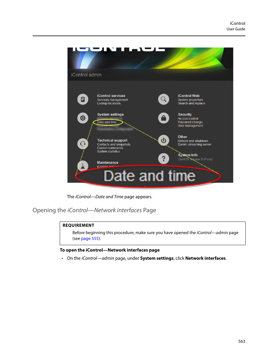 Opening the icontrol—network interfaces page | Grass Valley iControl V.6.02 User Manual | Page 573 / 610