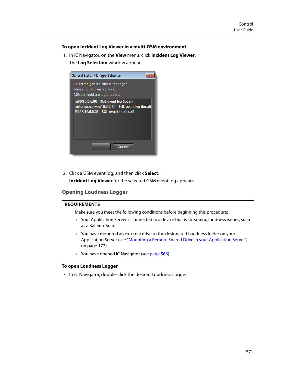 Opening loudness logger | Grass Valley iControl V.6.02 User Manual | Page 581 / 610