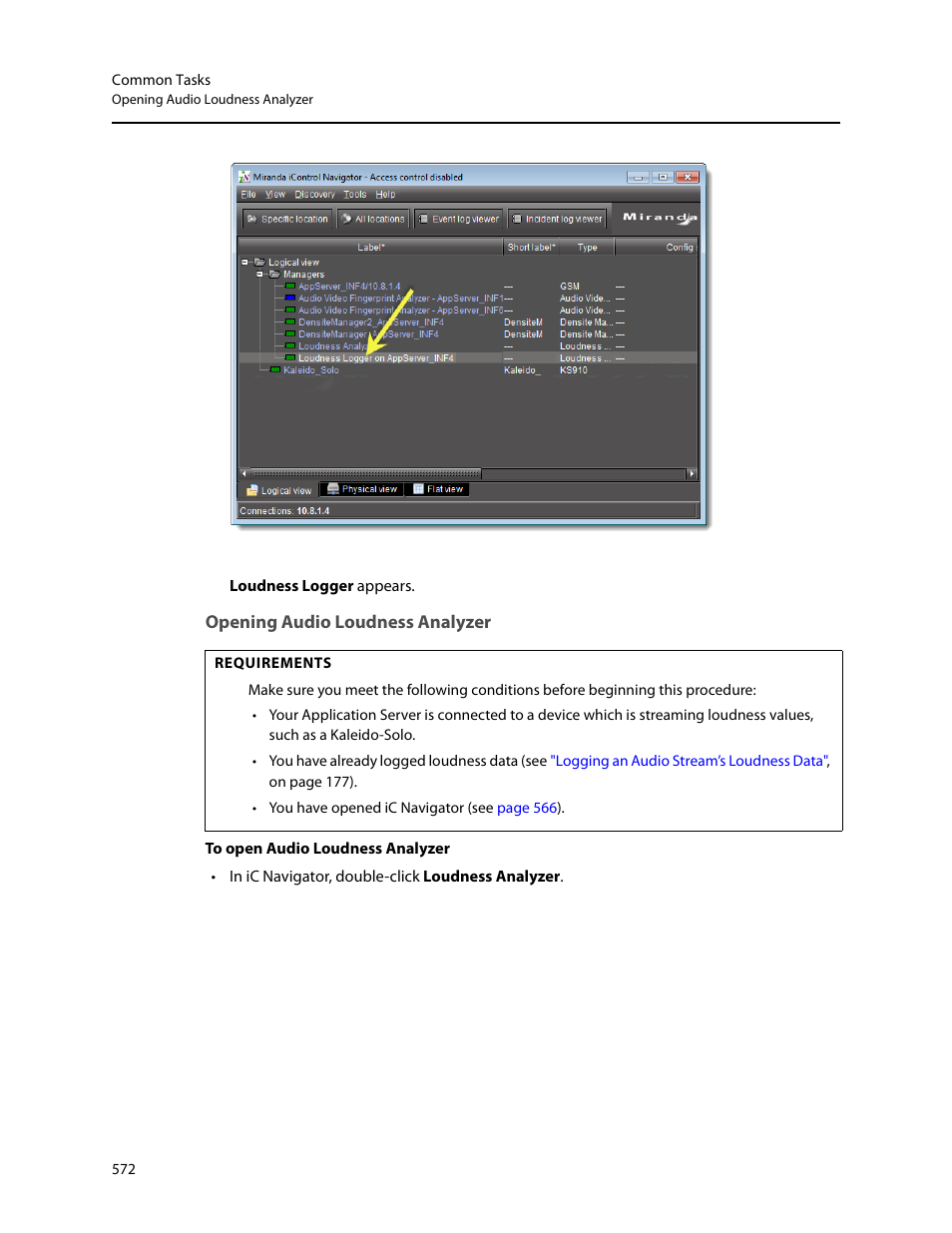 Opening audio loudness analyzer | Grass Valley iControl V.6.02 User Manual | Page 582 / 610