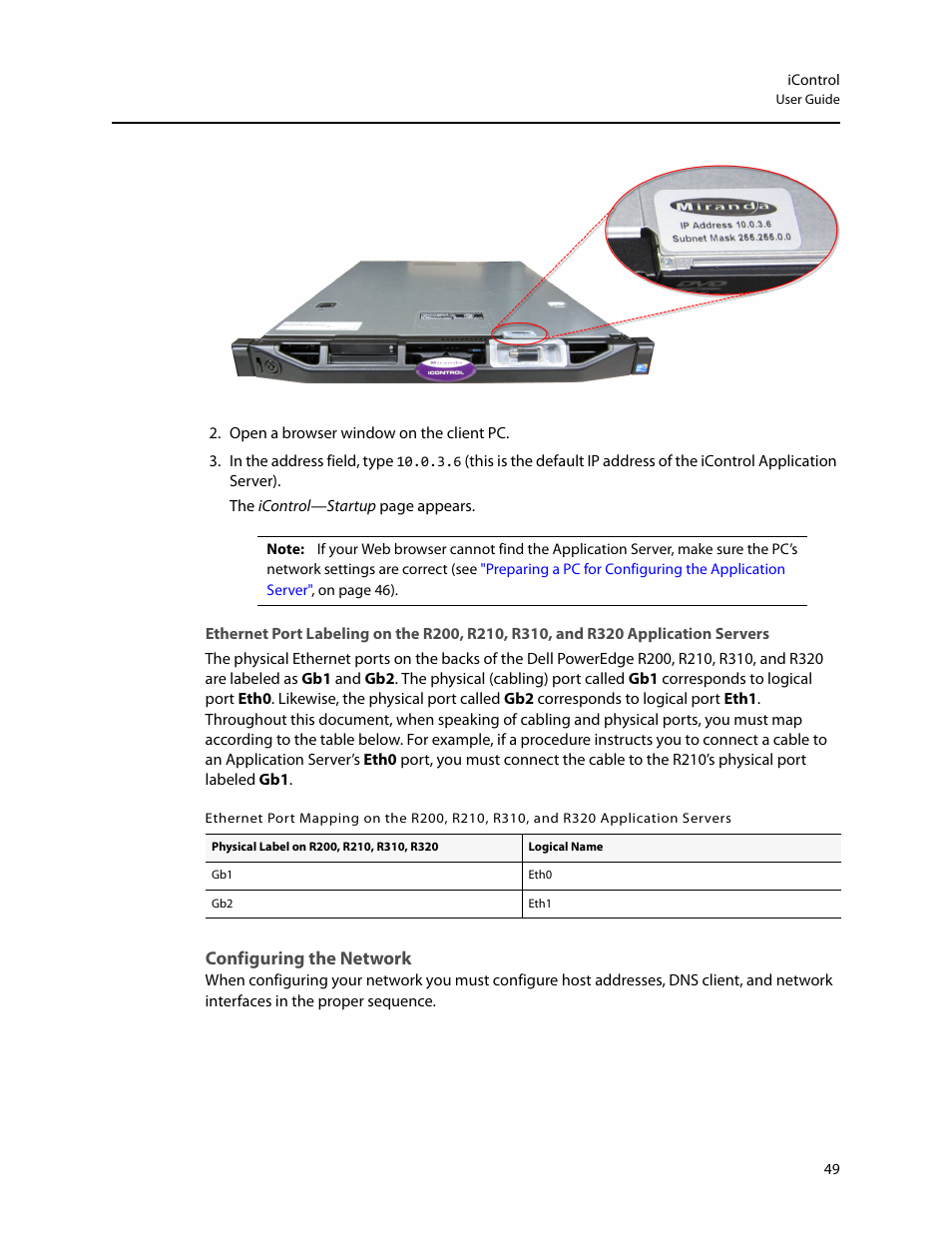 Configuring the network, Ethernet port | Grass Valley iControl V.6.02 User Manual | Page 59 / 610