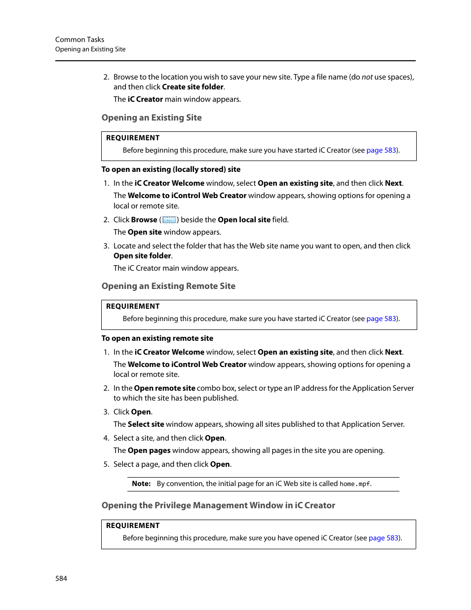 Opening an existing site, Opening an existing remote site | Grass Valley iControl V.6.02 User Manual | Page 594 / 610