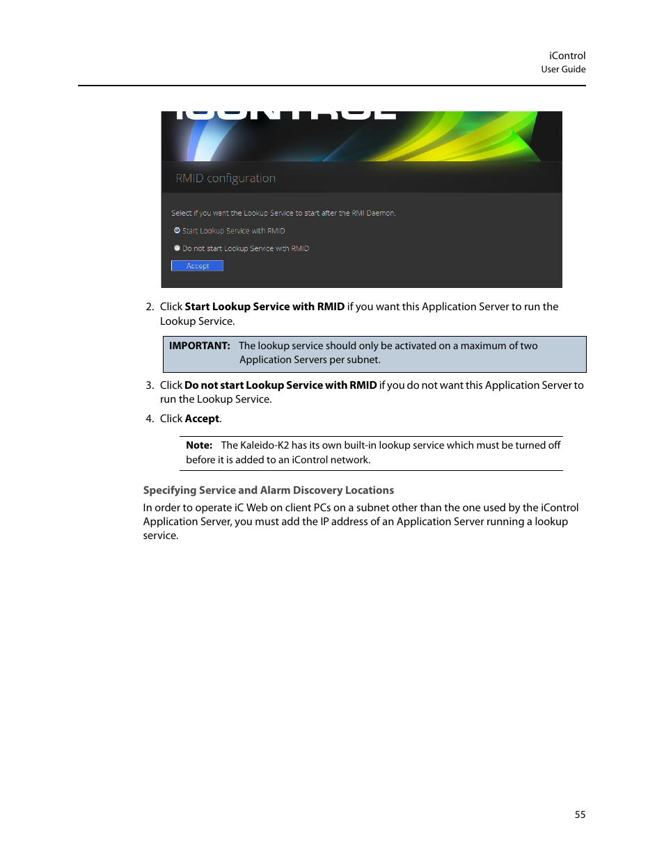 Specifying service and alarm discovery locations | Grass Valley iControl V.6.02 User Manual | Page 65 / 610