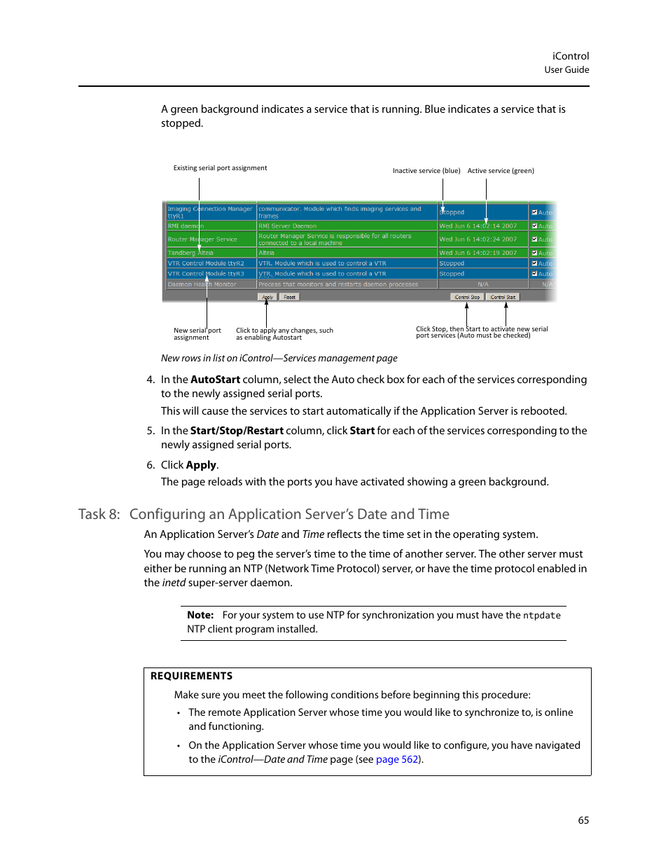 Configuring an application server’s date and time | Grass Valley iControl V.6.02 User Manual | Page 75 / 610