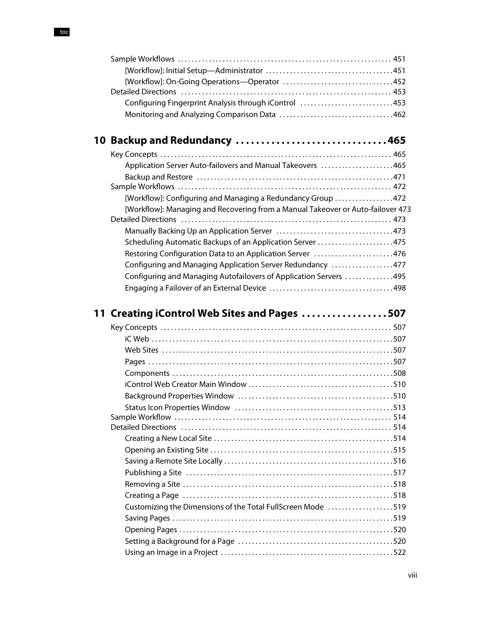 10 backup and redundancy, 11 creating icontrol web sites and pages | Grass Valley iControl V.6.02 User Manual | Page 8 / 610