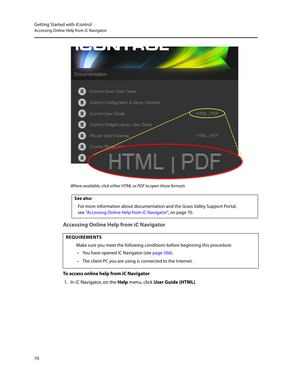 Accessing online help from ic navigator | Grass Valley iControl V.6.02 User Manual | Page 80 / 610