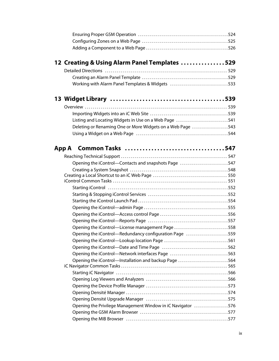 12 creating & using alarm panel templates, 13 widget library, App a common tasks | Grass Valley iControl V.6.02 User Manual | Page 9 / 610