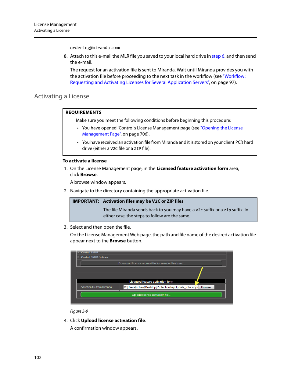 Activating a license | Grass Valley iControl V.4.43 User Manual | Page 112 / 772