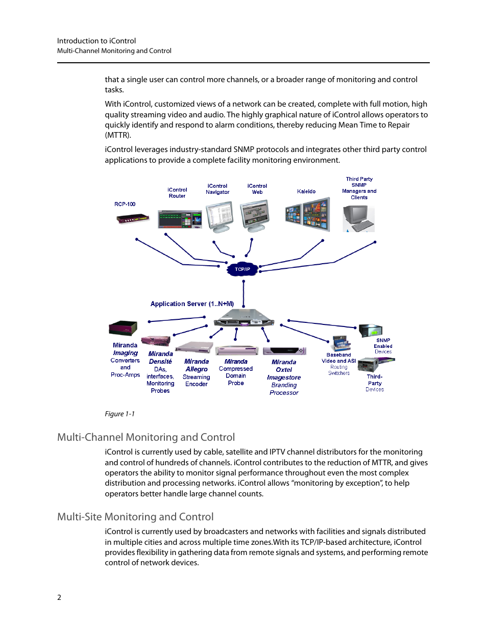 Multi-channel monitoring and control, Multi-site monitoring and control | Grass Valley iControl V.4.43 User Manual | Page 12 / 772