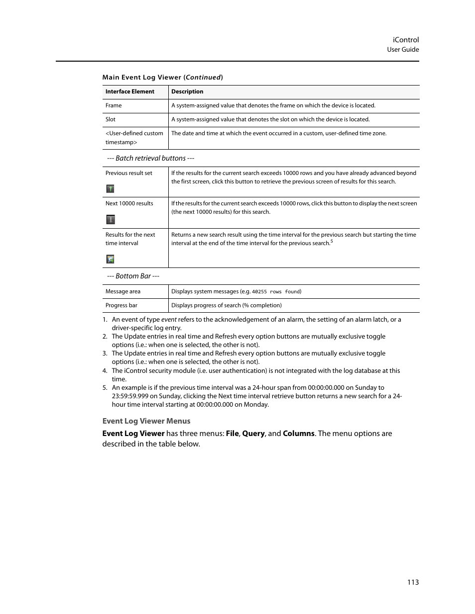 Event log viewer menus | Grass Valley iControl V.4.43 User Manual | Page 123 / 772