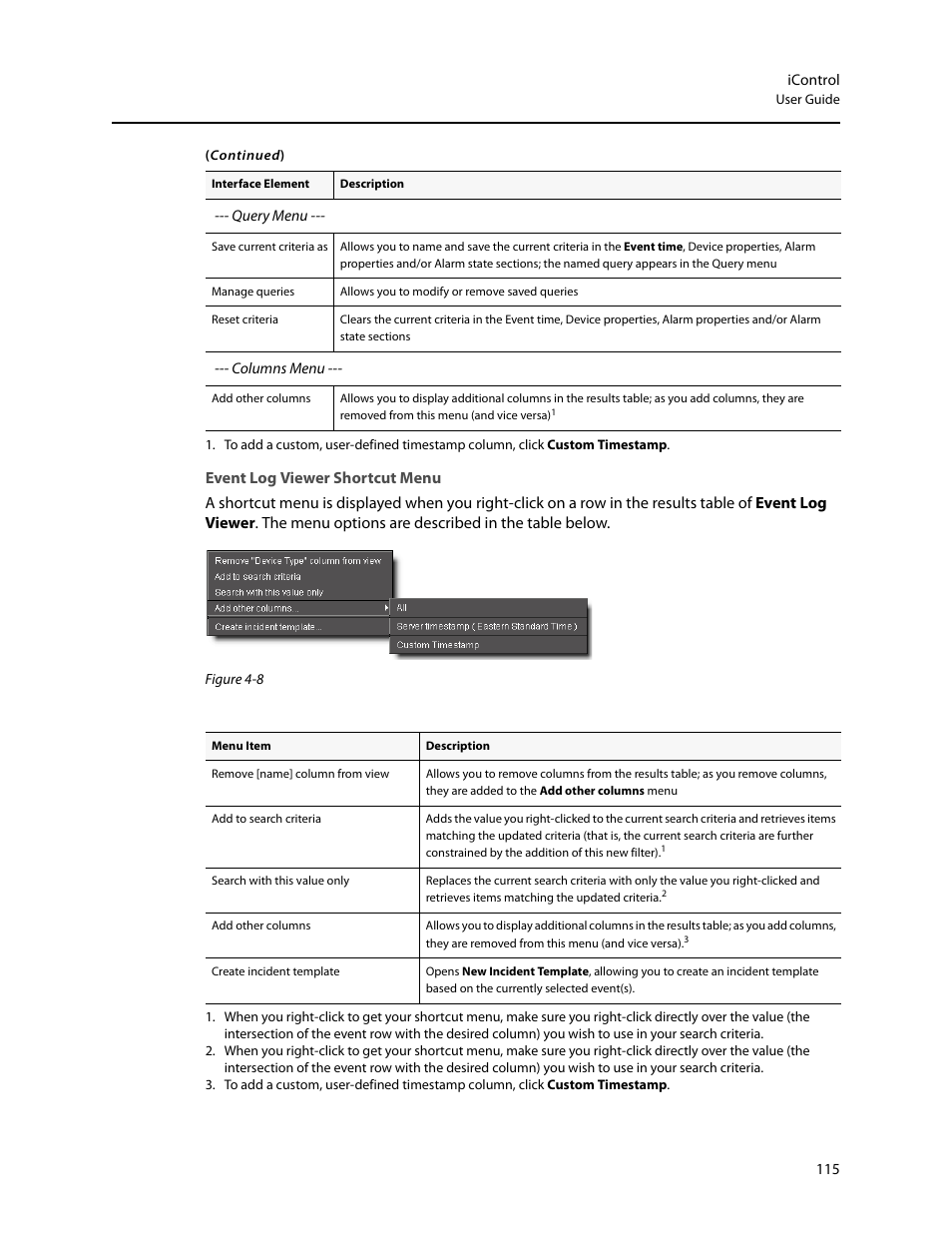 Event log viewer shortcut menu | Grass Valley iControl V.4.43 User Manual | Page 125 / 772