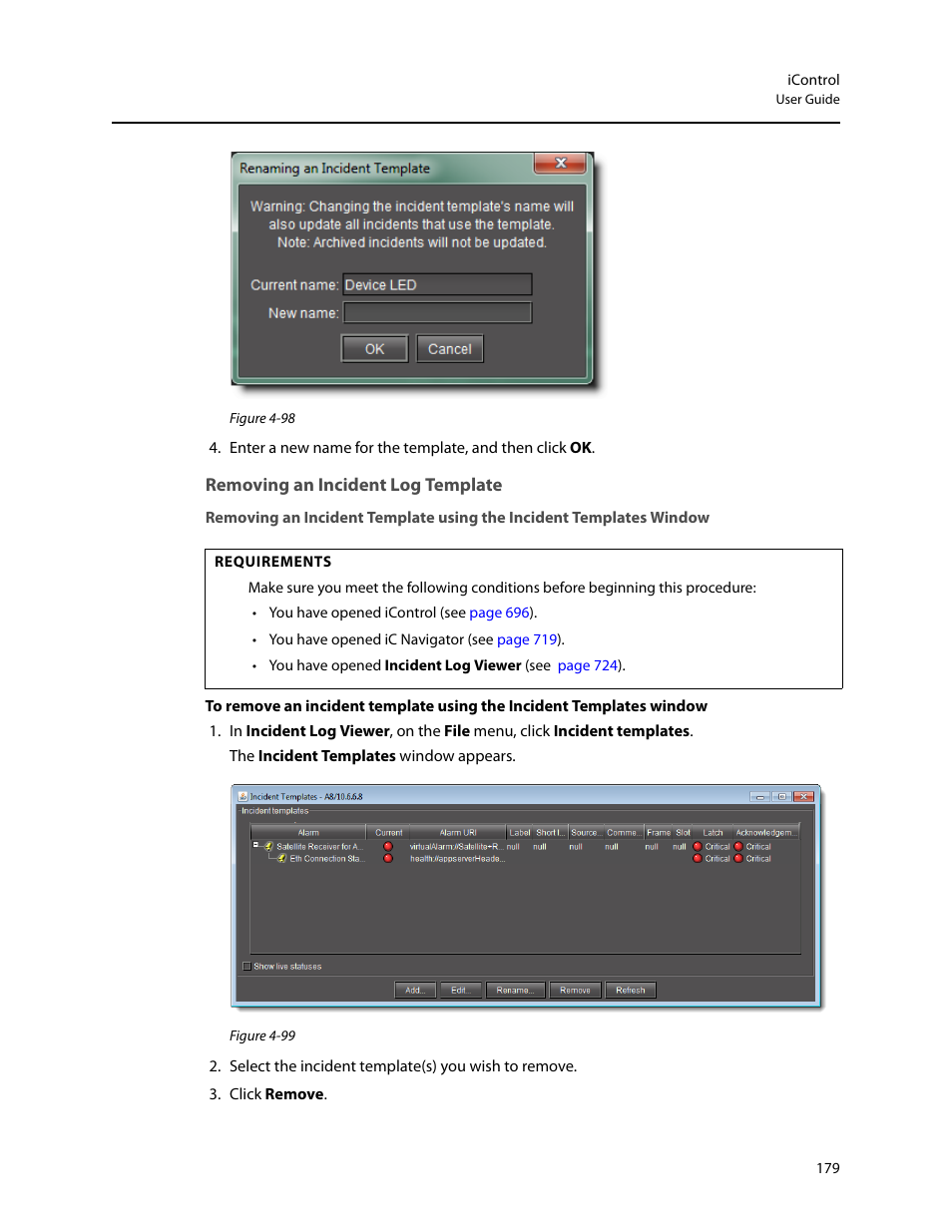 Removing an incident log template | Grass Valley iControl V.4.43 User Manual | Page 189 / 772