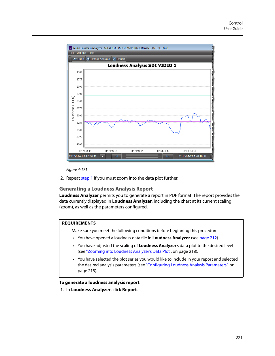 Generating a loudness analysis report | Grass Valley iControl V.4.43 User Manual | Page 231 / 772